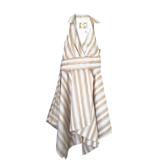 Anthropologie Maeve NWT Tan Striped Asymmetrical Wrap Shirt Dress Size 10 - Picture 5 of 12
